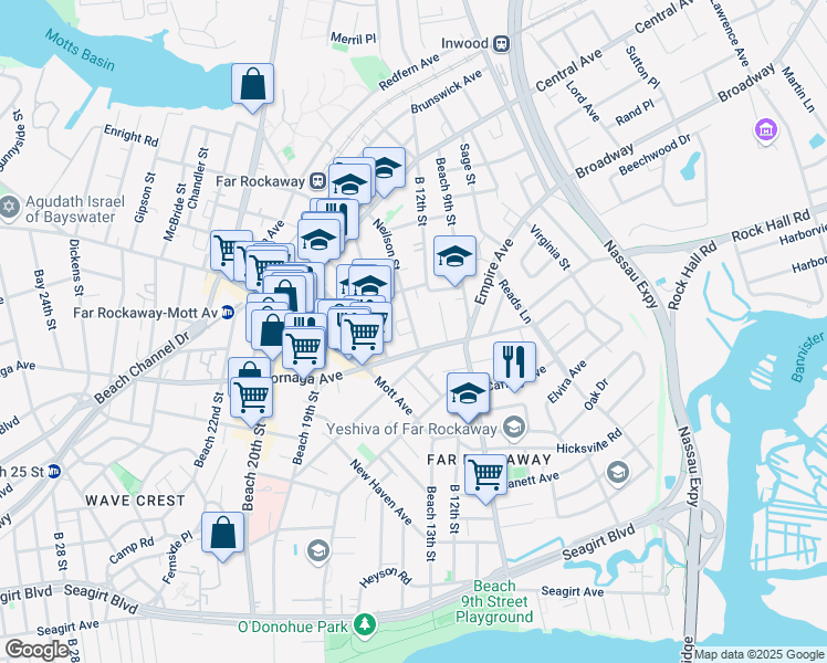 map of restaurants, bars, coffee shops, grocery stores, and more near 10-30 Neilson Street in Queens