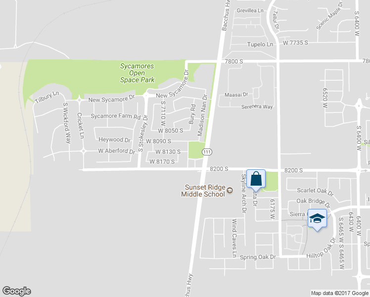 map of restaurants, bars, coffee shops, grocery stores, and more near 7032 West 8130 South in West Jordan