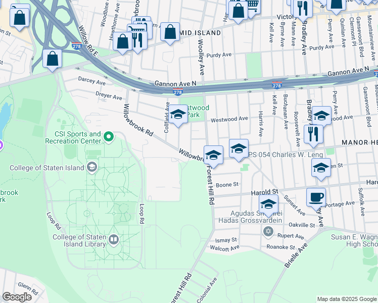 map of restaurants, bars, coffee shops, grocery stores, and more near 282 Crafton Avenue in Staten Island