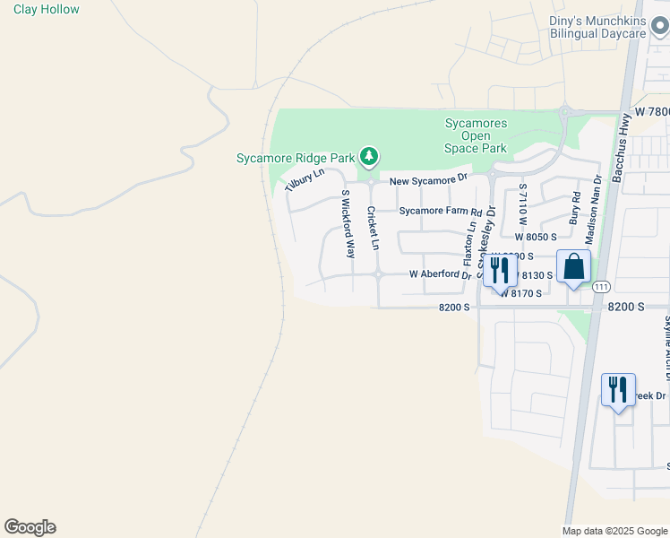 map of restaurants, bars, coffee shops, grocery stores, and more near 7492 West Aberford Drive in West Jordan