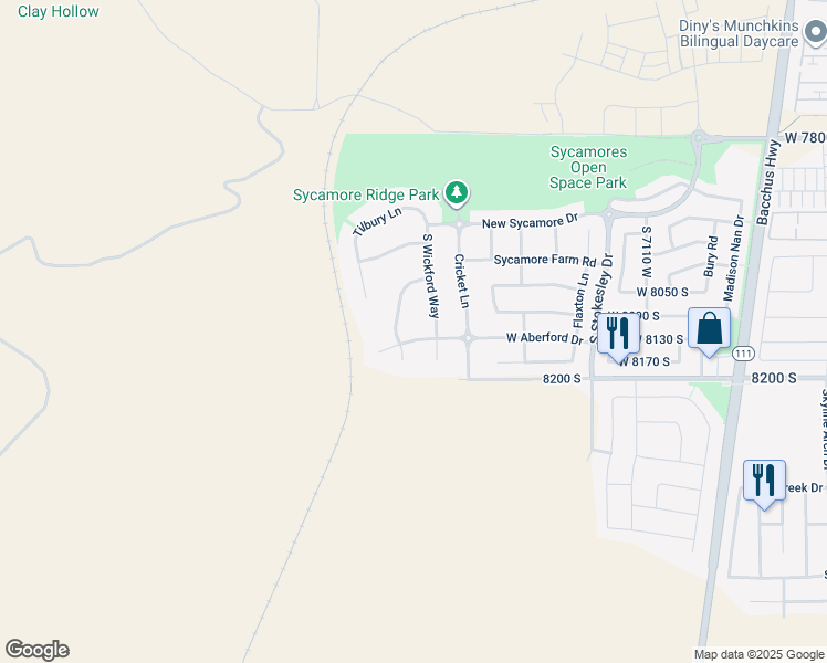map of restaurants, bars, coffee shops, grocery stores, and more near 7492 West Aberford Drive in West Jordan