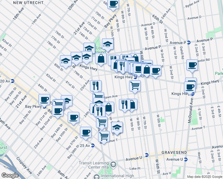 map of restaurants, bars, coffee shops, grocery stores, and more near 1773 West 12th Street in Brooklyn