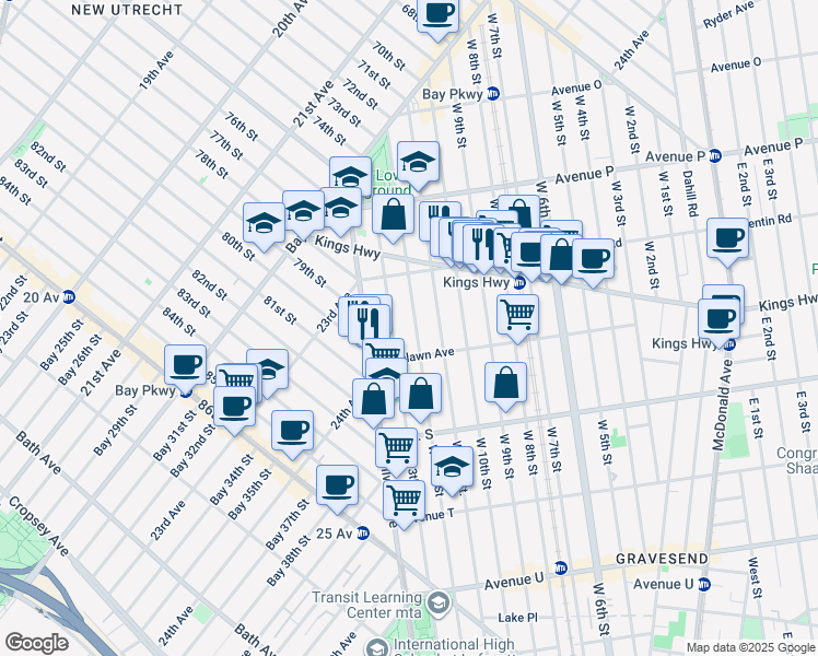 map of restaurants, bars, coffee shops, grocery stores, and more near 1773 West 12th Street in Brooklyn
