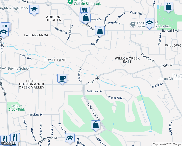 map of restaurants, bars, coffee shops, grocery stores, and more near 2614 Tuxedo Circle in Sandy