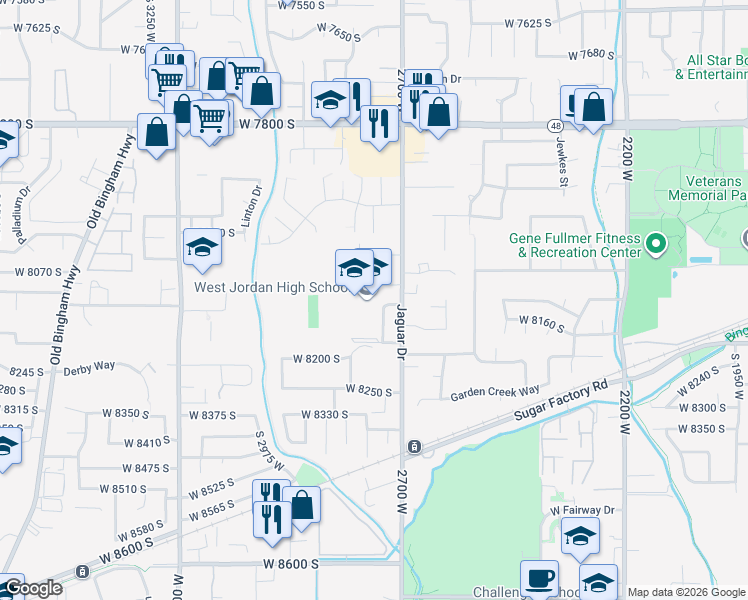map of restaurants, bars, coffee shops, grocery stores, and more near 8136 S 2700 W in West Jordan