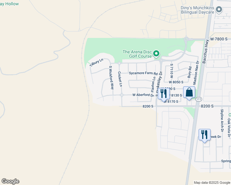 map of restaurants, bars, coffee shops, grocery stores, and more near 8117 South Wickford Way in West Jordan
