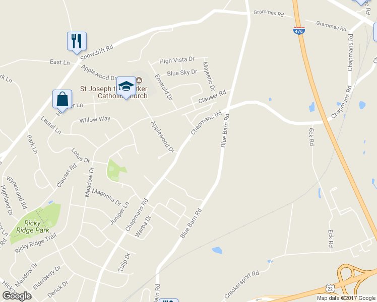 map of restaurants, bars, coffee shops, grocery stores, and more near 1638 Ressler Drive in Lehigh County