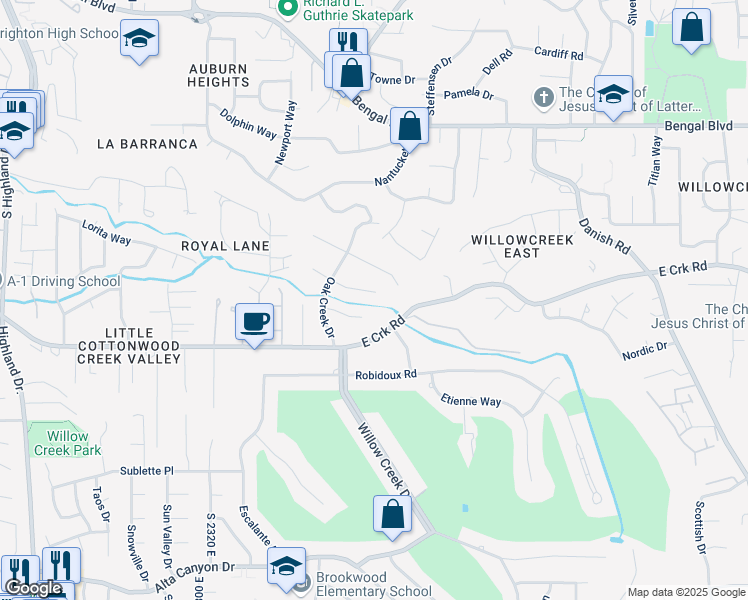 map of restaurants, bars, coffee shops, grocery stores, and more near 2614 Tuxedo Circle in Sandy