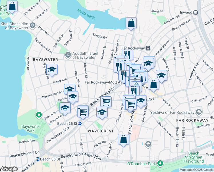 map of restaurants, bars, coffee shops, grocery stores, and more near 10-56 McBride Street in Queens