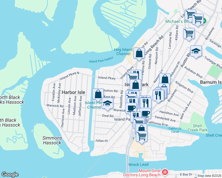 map of restaurants, bars, coffee shops, grocery stores, and more near 39 Truxton Road in Island Park