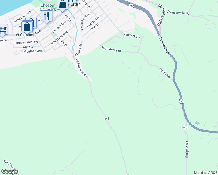 map of restaurants, bars, coffee shops, grocery stores, and more near 449 Middle Run Road in Chester