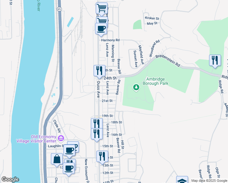 map of restaurants, bars, coffee shops, grocery stores, and more near 812 22nd Street in Ambridge