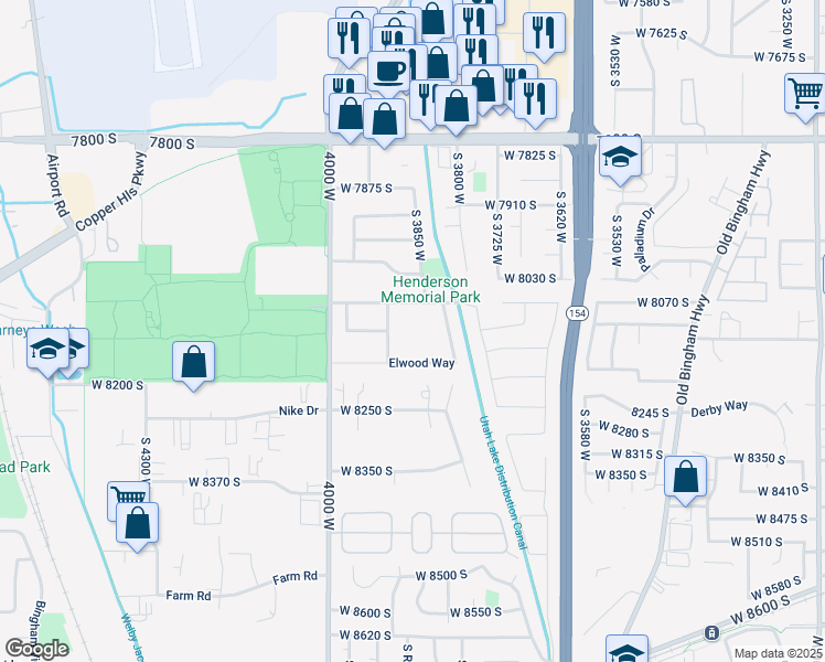 map of restaurants, bars, coffee shops, grocery stores, and more near 8137 South 3905 West in West Jordan