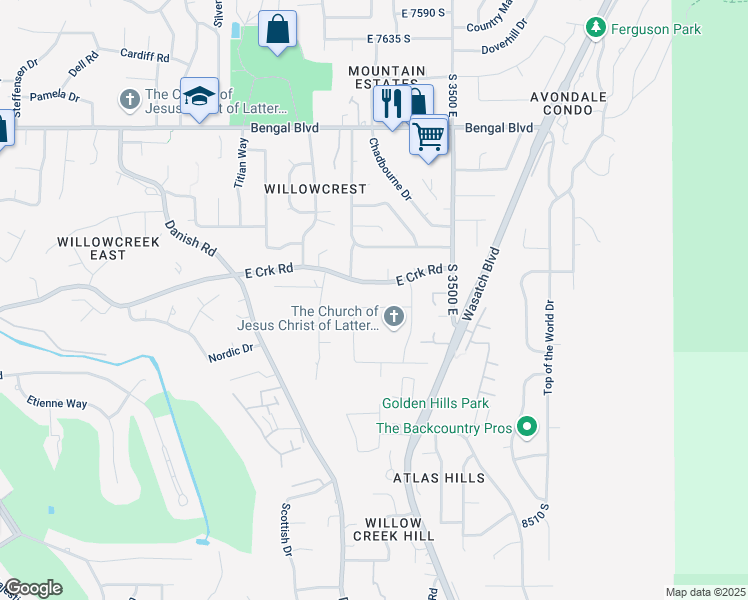 map of restaurants, bars, coffee shops, grocery stores, and more near 3362 East 8125 South in Cottonwood Heights