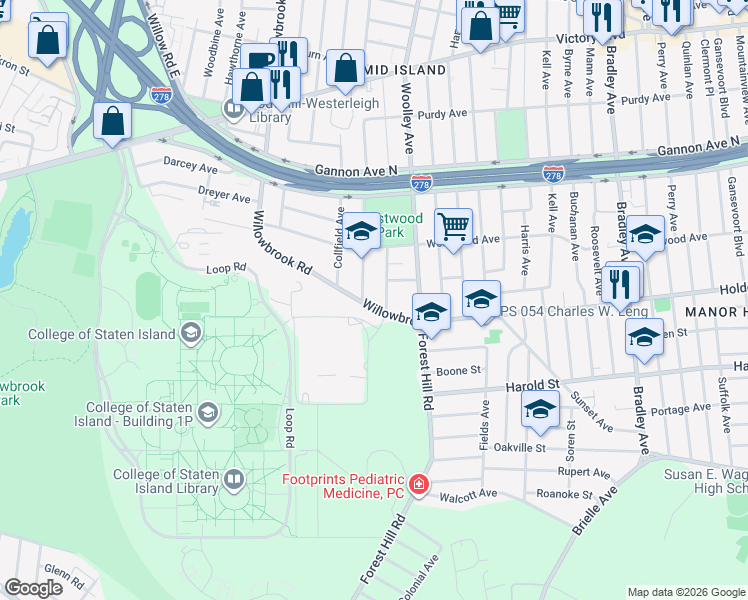 map of restaurants, bars, coffee shops, grocery stores, and more near 282 Crafton Avenue in Staten Island