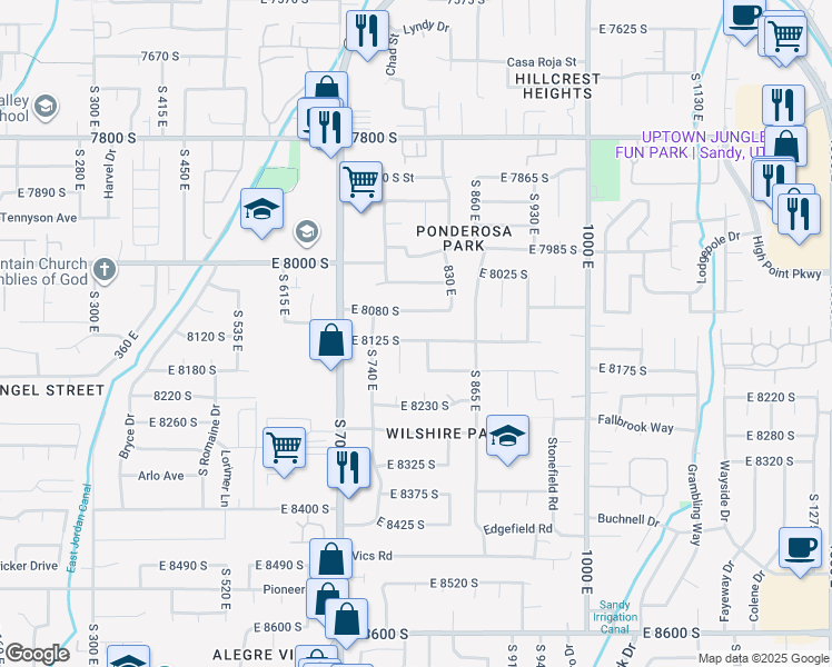 map of restaurants, bars, coffee shops, grocery stores, and more near 795 East 8125 South in Sandy