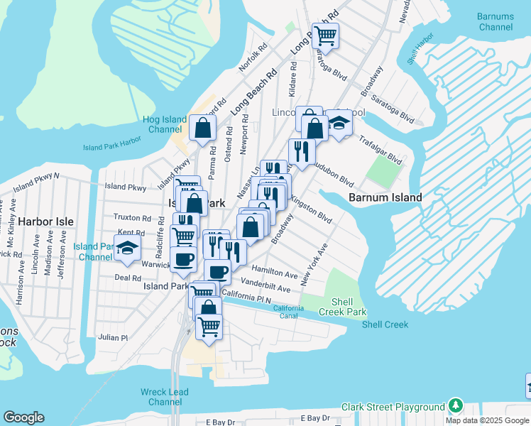 map of restaurants, bars, coffee shops, grocery stores, and more near 4338 Austin Boulevard in Island Park