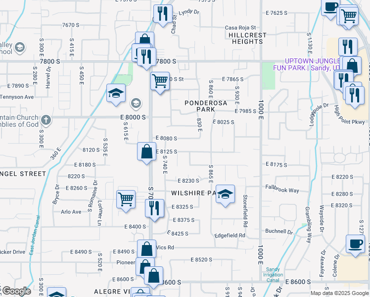 map of restaurants, bars, coffee shops, grocery stores, and more near 795 East 8125 South in Sandy