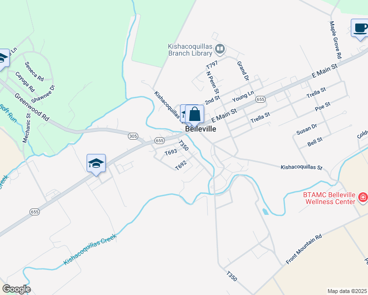 map of restaurants, bars, coffee shops, grocery stores, and more near 62 Green Street in Belleville