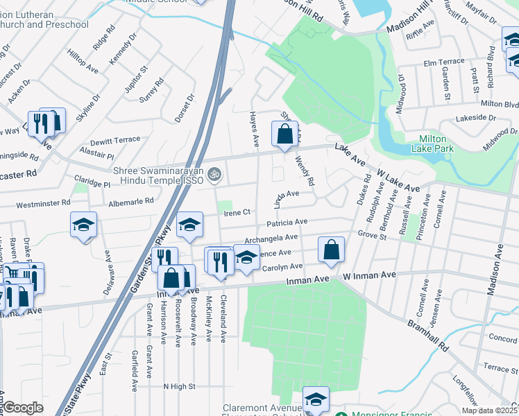 map of restaurants, bars, coffee shops, grocery stores, and more near 116 Arthur Avenue in Woodbridge Township