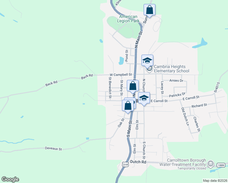 map of restaurants, bars, coffee shops, grocery stores, and more near 114 Saint Benedict Street in Carrolltown