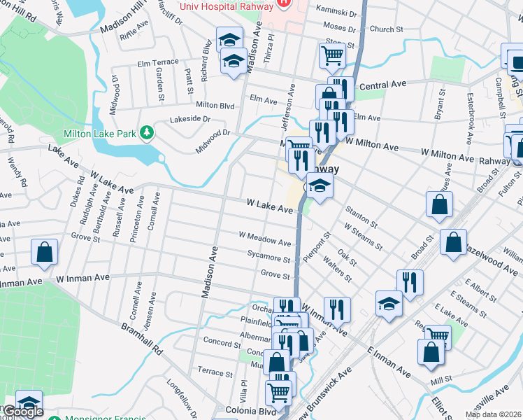 map of restaurants, bars, coffee shops, grocery stores, and more near 682 Jefferson Avenue in Rahway