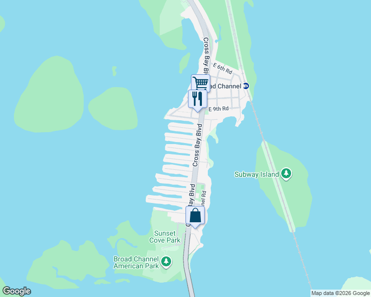 map of restaurants, bars, coffee shops, grocery stores, and more near 18 West 13th Road in Queens