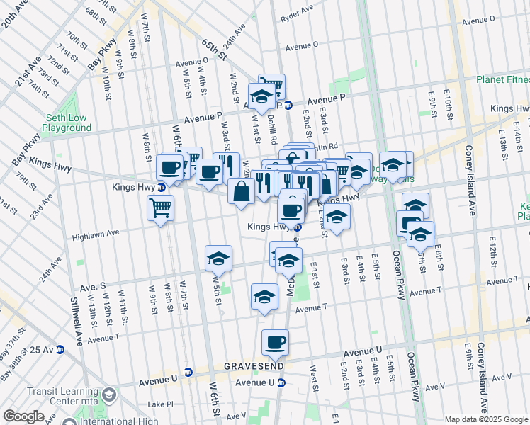 map of restaurants, bars, coffee shops, grocery stores, and more near 33 Van Sicklen Street in Brooklyn