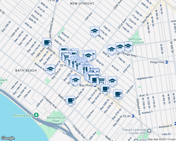 map of restaurants, bars, coffee shops, grocery stores, and more near 2116 85th Street in Brooklyn
