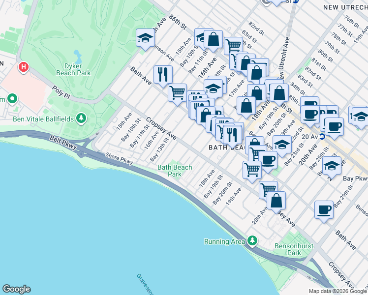 map of restaurants, bars, coffee shops, grocery stores, and more near in Brooklyn