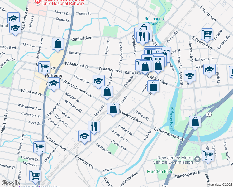 map of restaurants, bars, coffee shops, grocery stores, and more near 15 Maple Avenue in Rahway