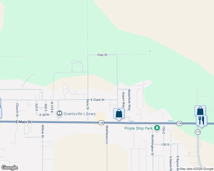 map of restaurants, bars, coffee shops, grocery stores, and more near 553 East Clark Street in Grantsville