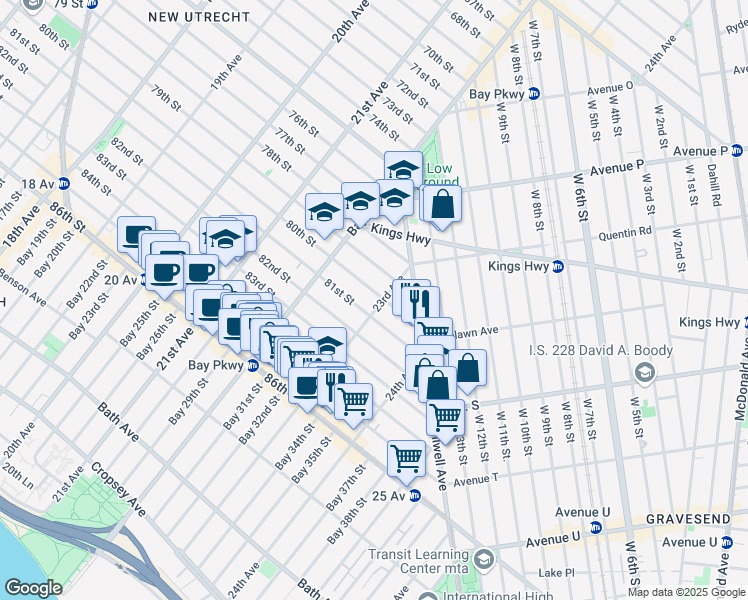 map of restaurants, bars, coffee shops, grocery stores, and more near 2284 80th Street in Brooklyn