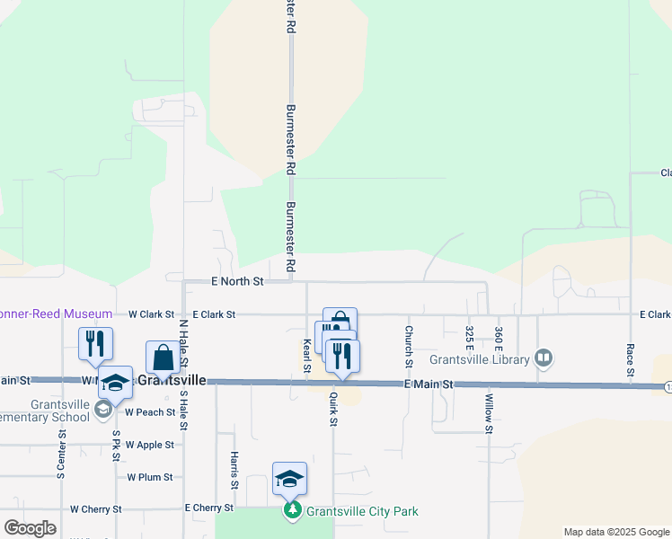 map of restaurants, bars, coffee shops, grocery stores, and more near 231 East North Street in Grantsville