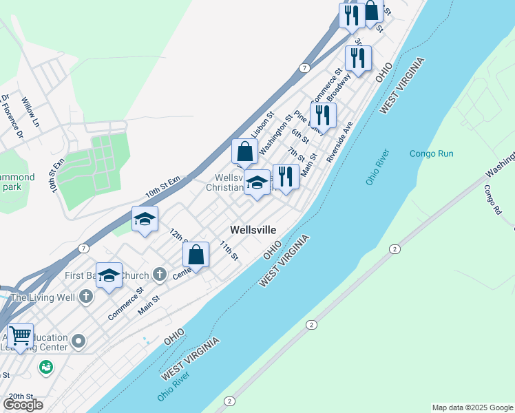 map of restaurants, bars, coffee shops, grocery stores, and more near 929 Center Street in Wellsville