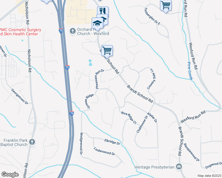 map of restaurants, bars, coffee shops, grocery stores, and more near 2542 Secretariat Drive in Wexford