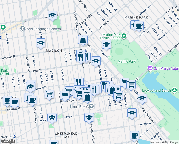 map of restaurants, bars, coffee shops, grocery stores, and more near 1974 Brown Street in Brooklyn