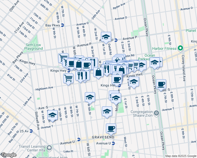 map of restaurants, bars, coffee shops, grocery stores, and more near 1809 West 3rd Street in Brooklyn