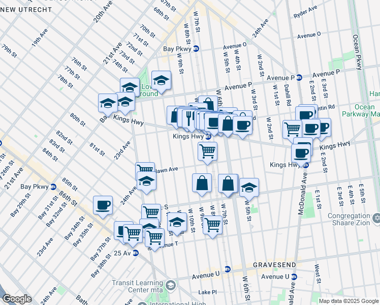 map of restaurants, bars, coffee shops, grocery stores, and more near 1789 West 9th Street in Brooklyn