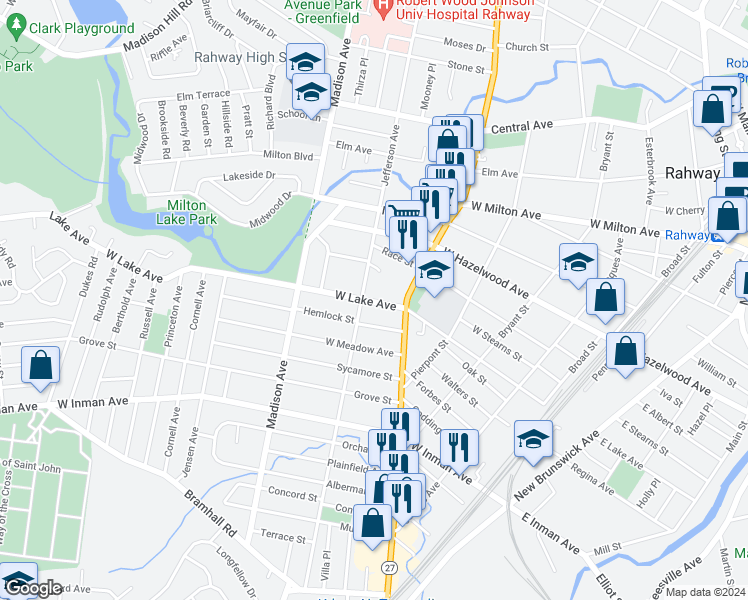 map of restaurants, bars, coffee shops, grocery stores, and more near 682 Jefferson Avenue in Rahway