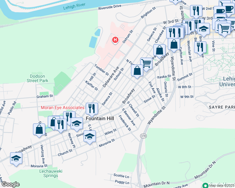 map of restaurants, bars, coffee shops, grocery stores, and more near 1003 Cherokee Street in Fountain Hill