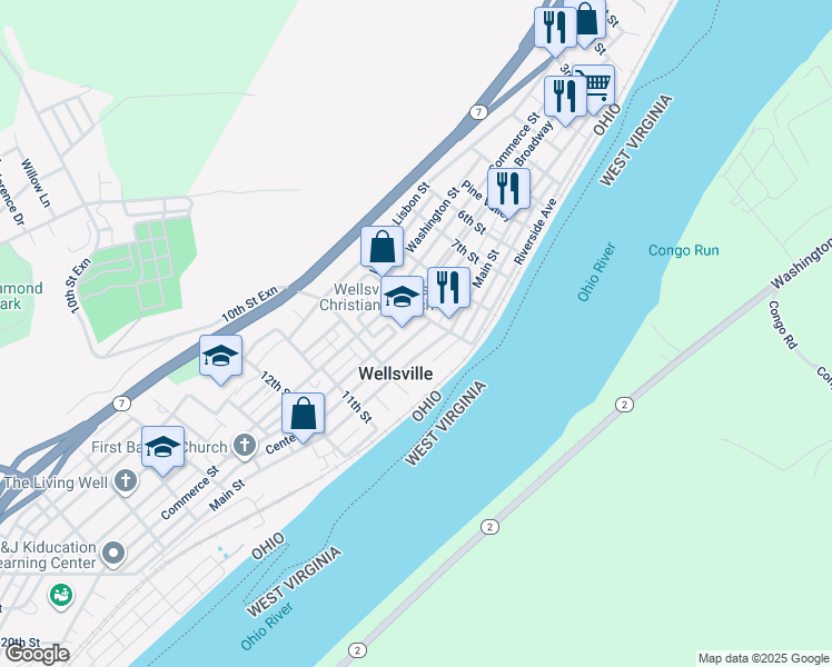 map of restaurants, bars, coffee shops, grocery stores, and more near 929 Center Street in Wellsville