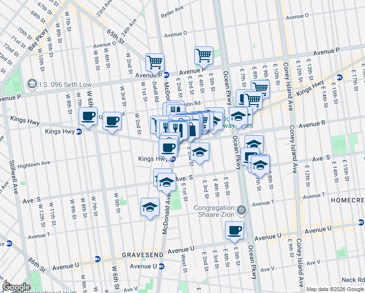 map of restaurants, bars, coffee shops, grocery stores, and more near 33 Billings Place in Brooklyn