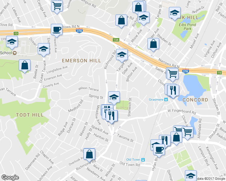 map of restaurants, bars, coffee shops, grocery stores, and more near 570 Oder Avenue in Staten Island