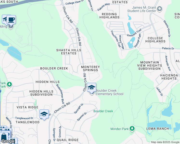 map of restaurants, bars, coffee shops, grocery stores, and more near 1412 Richland Way in Redding