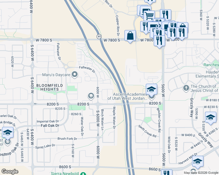 map of restaurants, bars, coffee shops, grocery stores, and more near 8122 South 5910 West in West Jordan