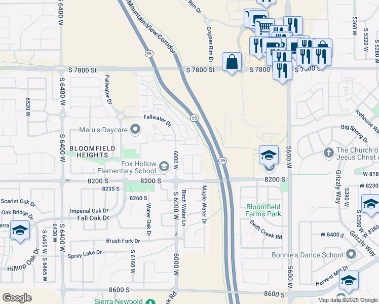 map of restaurants, bars, coffee shops, grocery stores, and more near 5958 West 8100 South in West Jordan