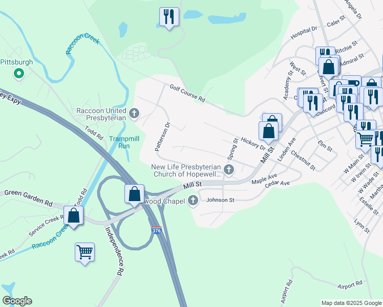 map of restaurants, bars, coffee shops, grocery stores, and more near 606 Hall Avenue in Aliquippa