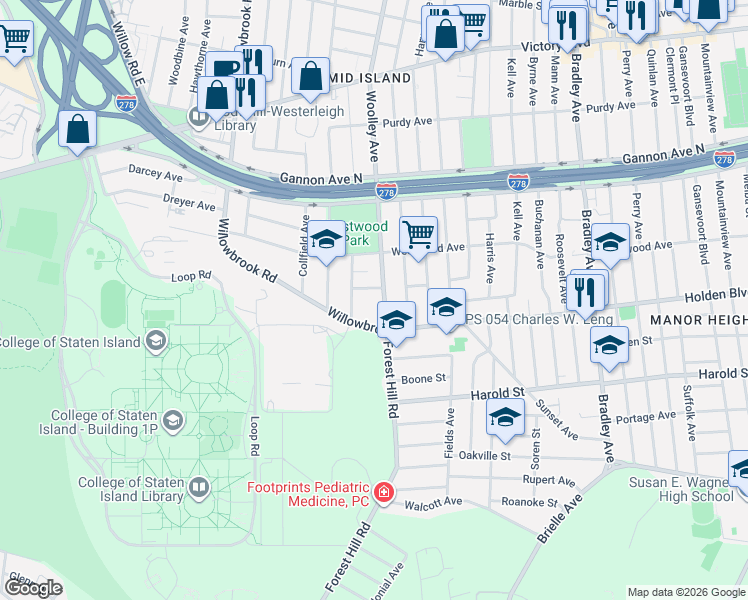 map of restaurants, bars, coffee shops, grocery stores, and more near 785 Woolley Avenue in Staten Island