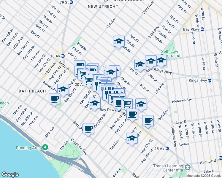 map of restaurants, bars, coffee shops, grocery stores, and more near 2116 85th Street in Brooklyn
